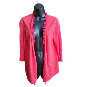 Peck & Peck Red Long Sleeve Pom Pom Open Front Cardigan Size Small 991